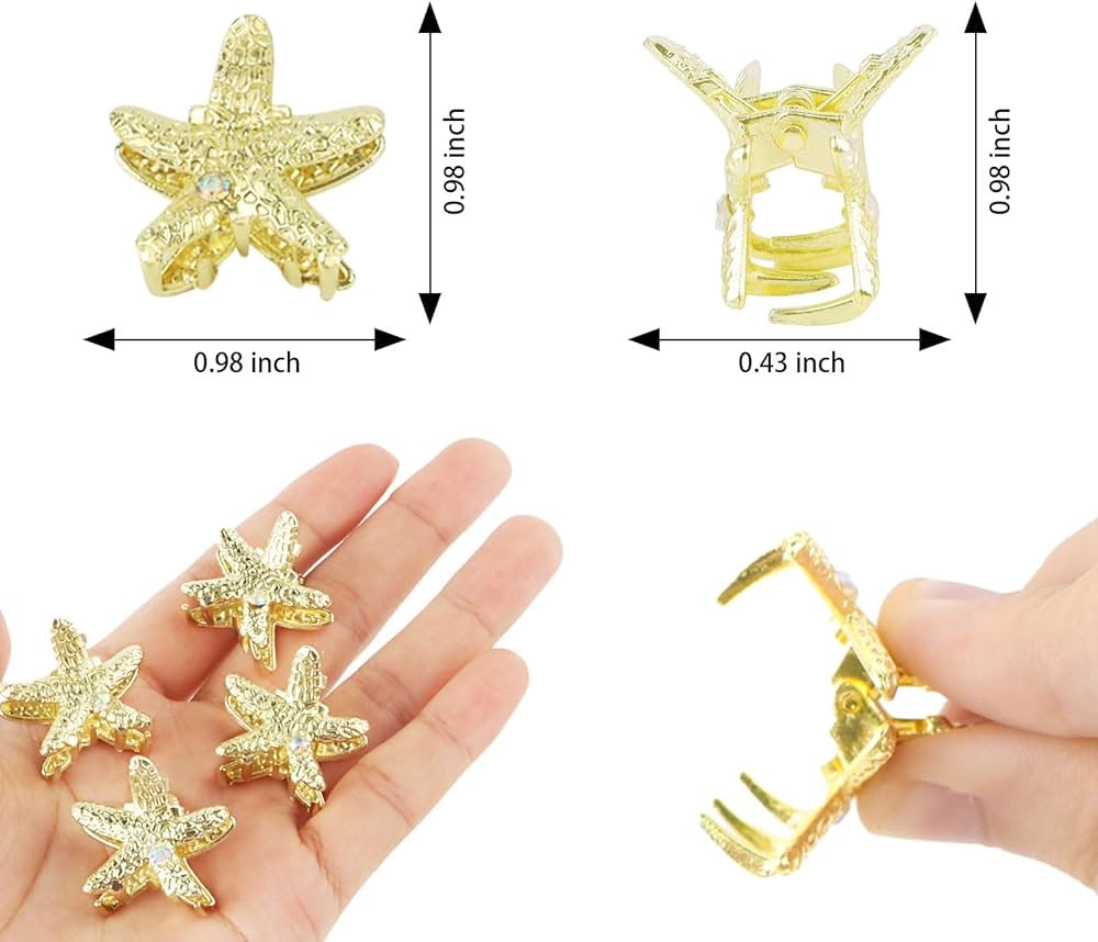 2Pcs Creative Mini trending Starfish Shell Hair Claw New Fashion Gold Metal Shark Clip for Women Hair Accessories