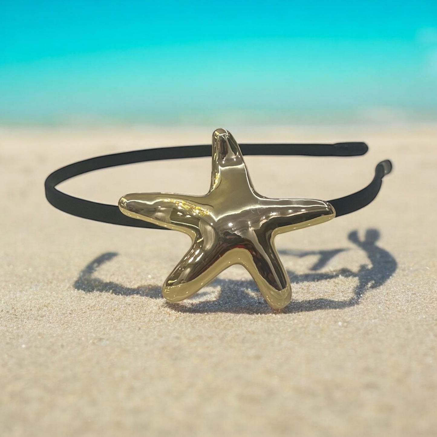 1Pc Elegant Gold Metallic Geometric Headband Glossy trending Starfish Luxury Style headband For Women, Simple And Chic headband Accessory, Hair Accessories For Women And Girls, Suitable For Everyday Wear