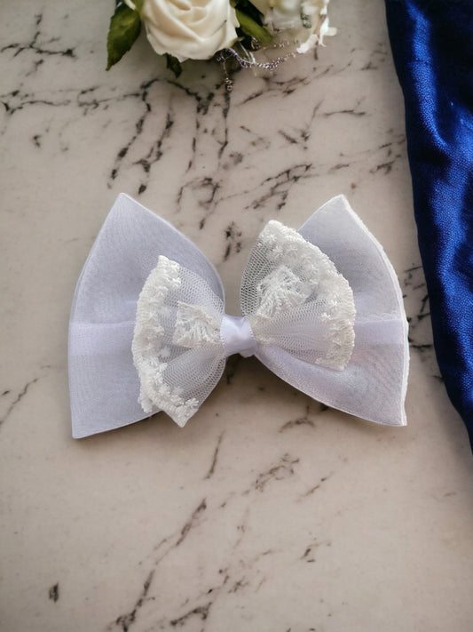 1Pc Organza Bow With Lace Details Hair Clip