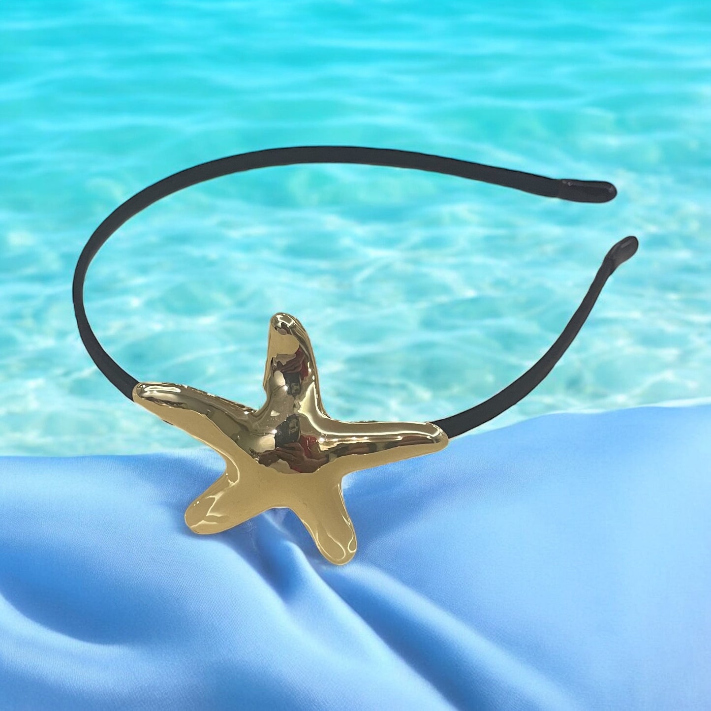 1Pc Elegant Gold Metallic Geometric Headband Glossy trending Starfish Luxury Style headband For Women, Simple And Chic headband Accessory, Hair Accessories For Women And Girls, Suitable For Everyday Wear