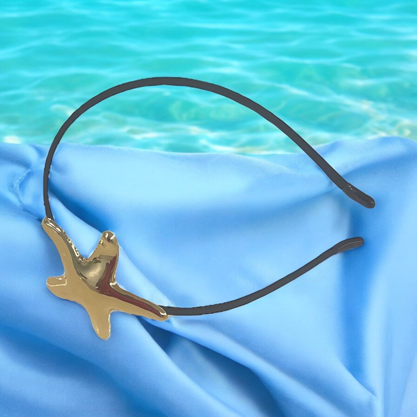 1Pc Elegant Gold Metallic Geometric Headband Glossy trending Starfish Luxury Style headband For Women, Simple And Chic headband Accessory, Hair Accessories For Women And Girls, Suitable For Everyday Wear