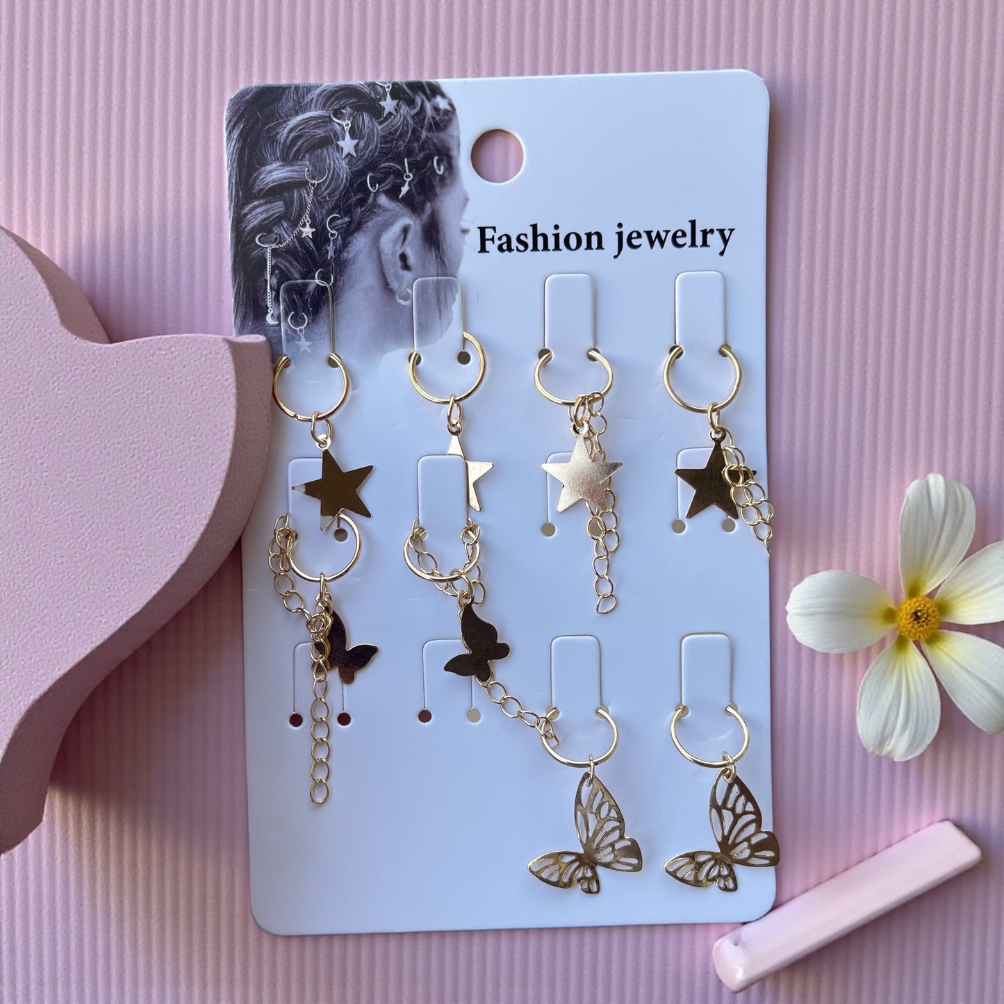 Gold Hair Charms Set ā Star & Butterfly Chain Accessories for Braids & Hairstyles
