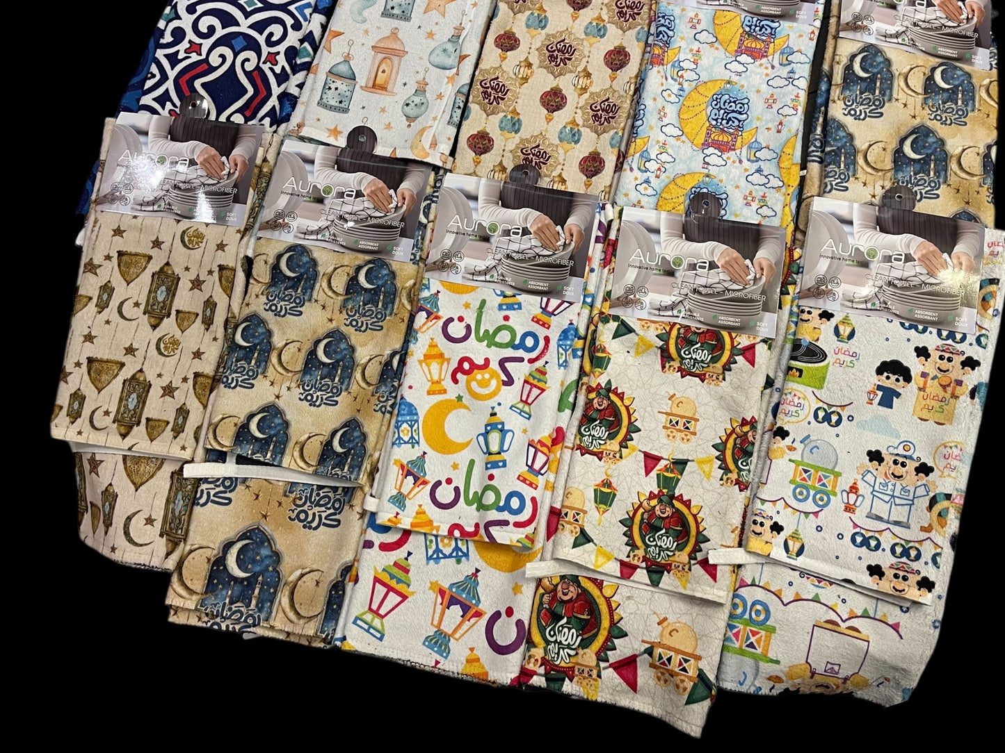 2Pcs Ramadan Kareem Microfiber Kitchen Towels β Festive Absorbent Dish Towels with Islamic Lantern & Crescent Prints