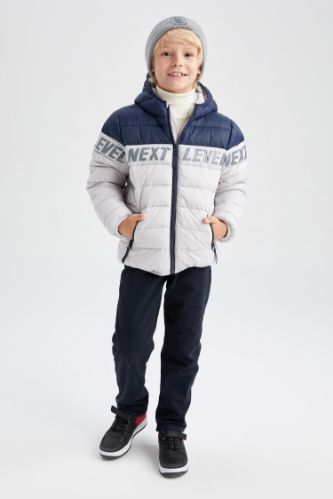 Defacto Navy boys hooded fleece lined puffer jacket