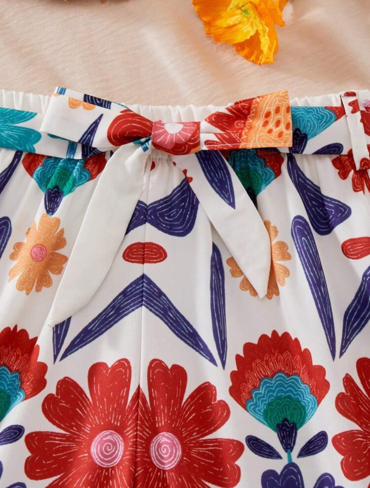 Tween Girls 2pcs/Set Casual Daily Outfit,Solid Color Asymmetric Top & Floral Printed Pants,White Summer Tropical Vacation Holiday Two Piece Set - 9,10 Years
