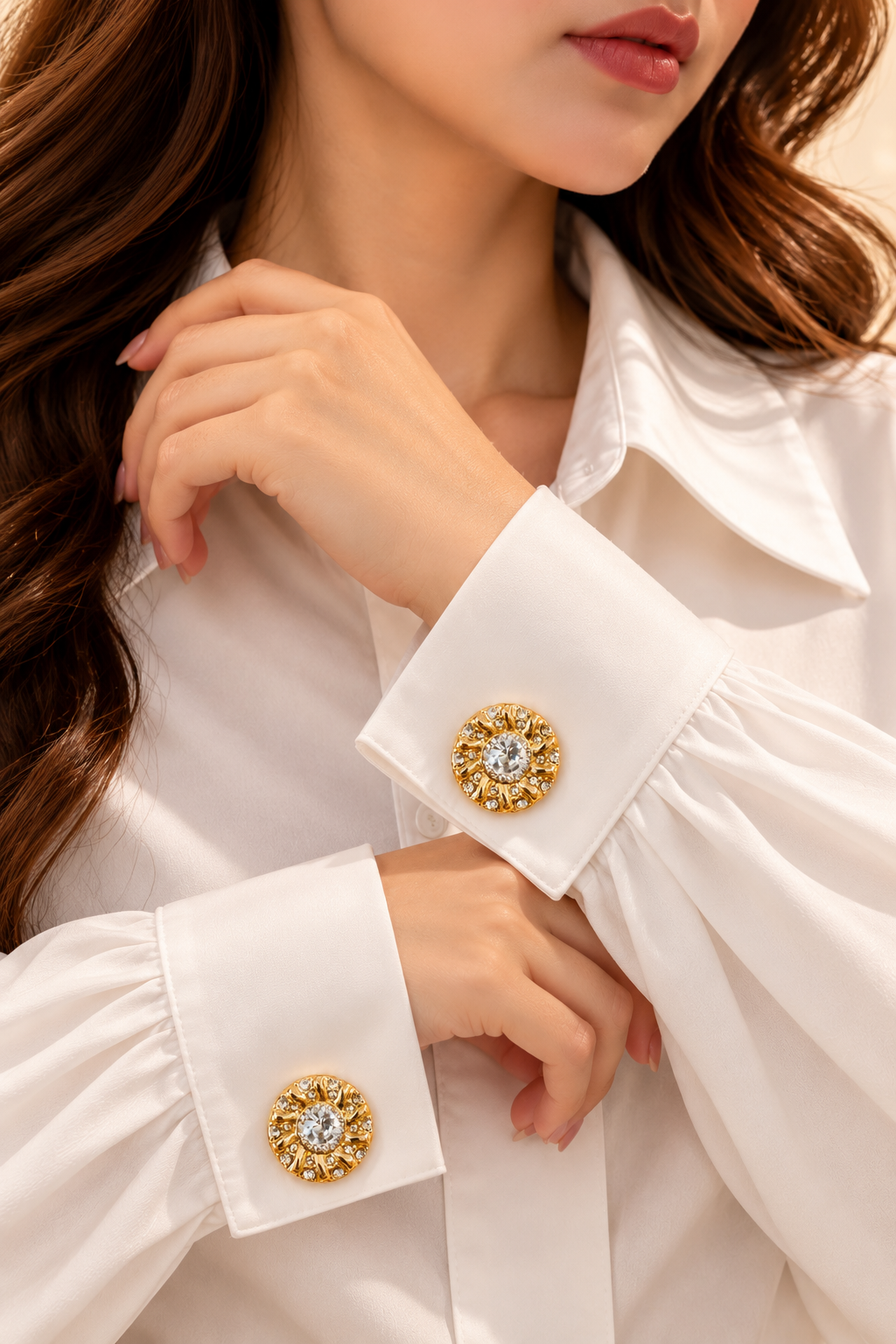 Elegant Gold-Tone Crystal Rhinestone Cufflinks