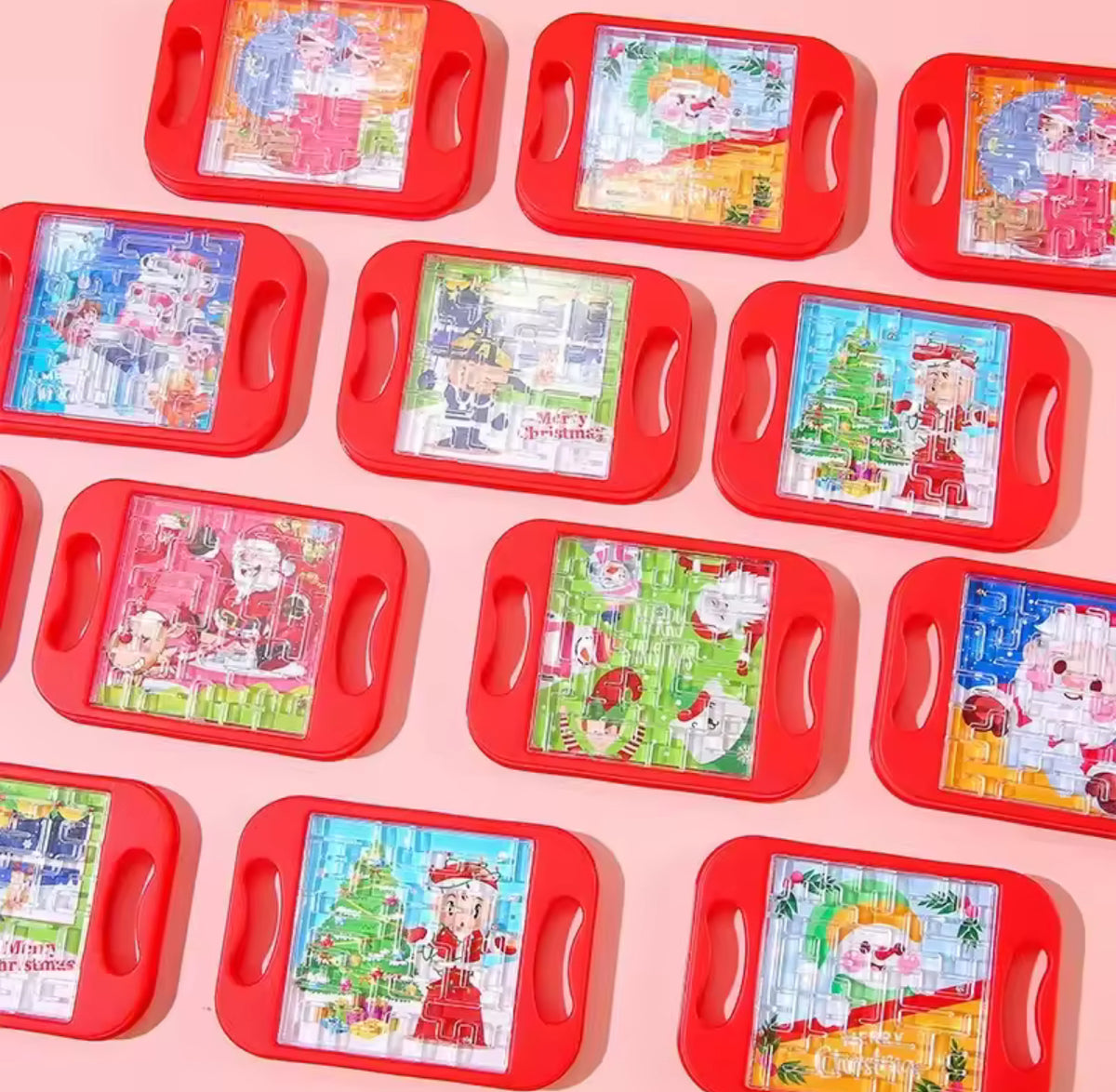 Mini Red Santa Claus Snowman Handheld Balance Ball Maze Board Toy for Kids Christmas