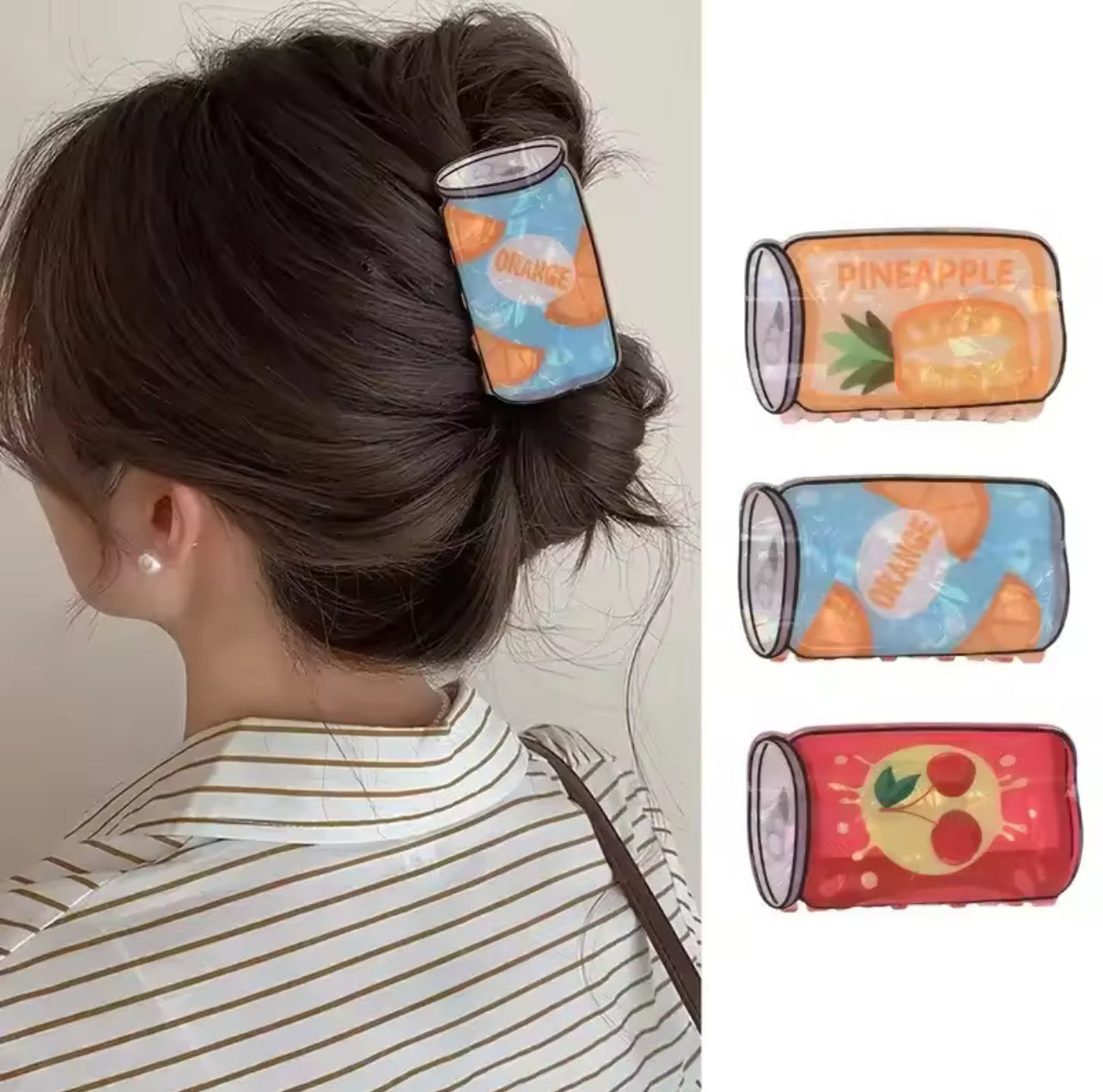 Cute Fruit Juice Can Hair Claw Clip | Large Acrylic Hair Clip for Women & Girls
