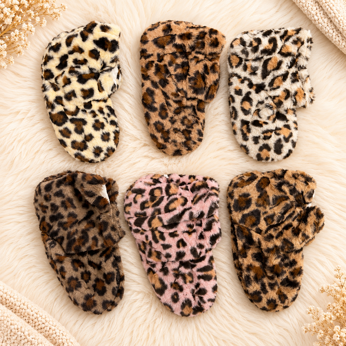 Women’s Plush Leopard Print Fuzzy Socks – Non-Slip Cozy Home Socks - Free Size
