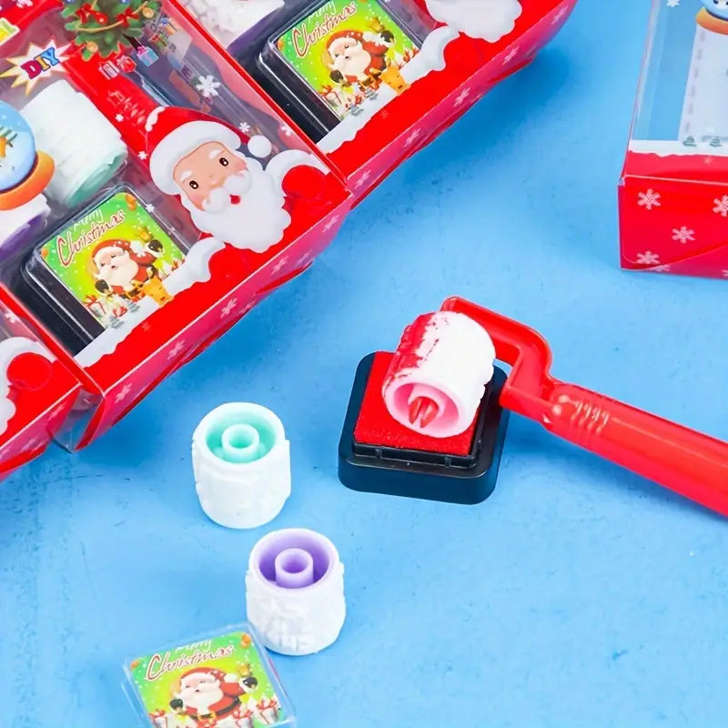 Christmas Roller Stamp Creative Ink Pad Roller Printing Set Children Gifts