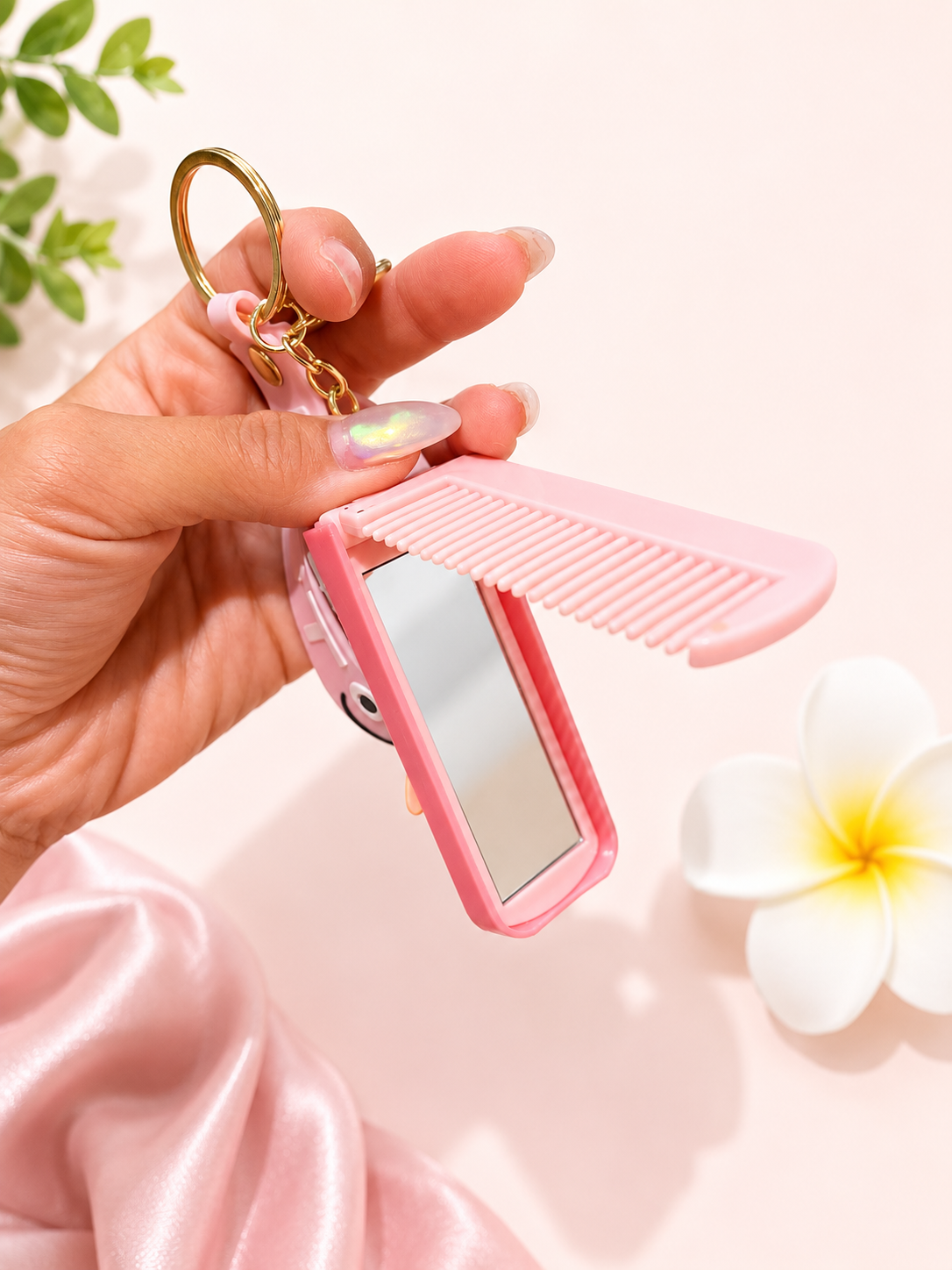 Cute Cartoon Character Keychain with Mini Comb & Mirror