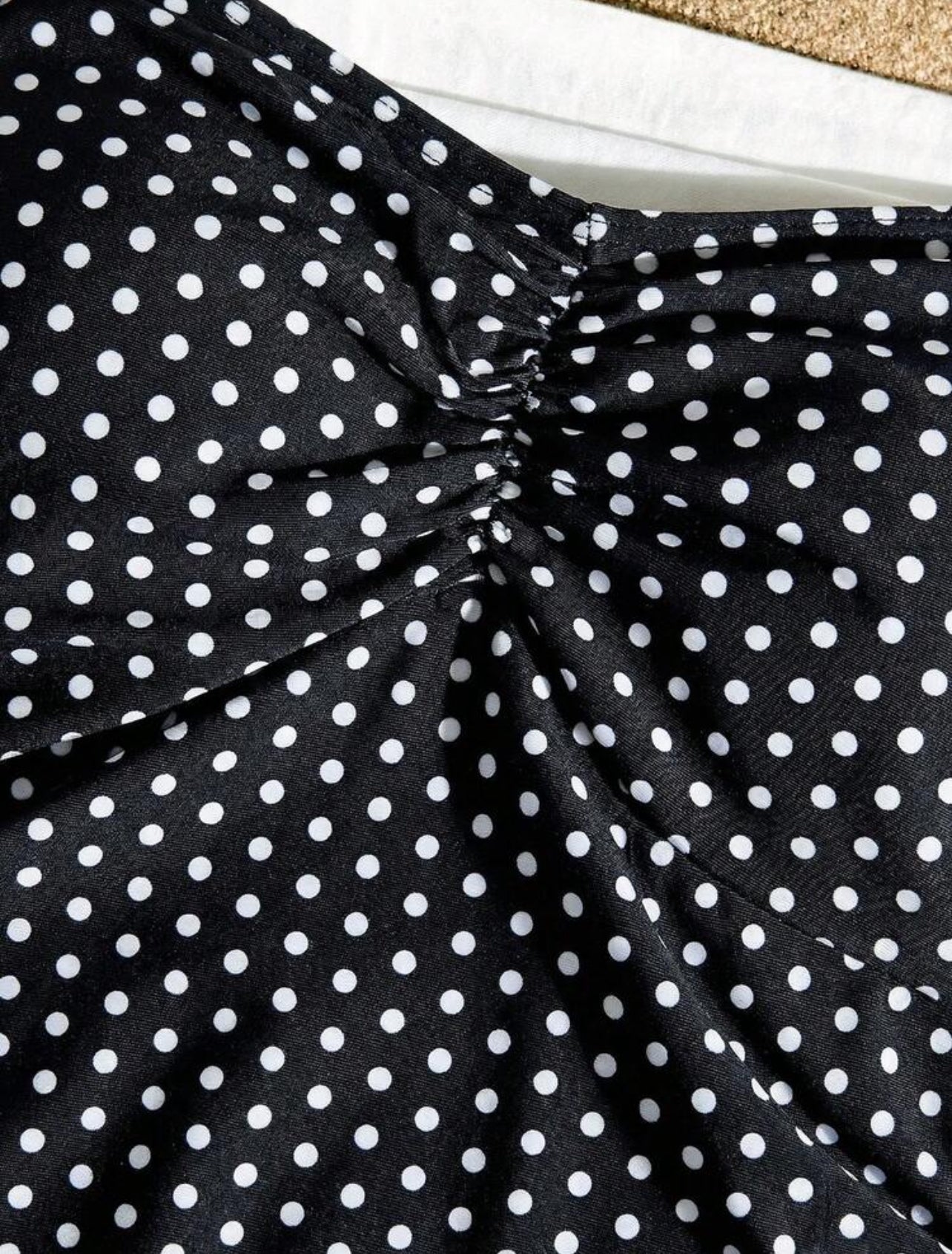 SHEIN Teen Girl Black One-Piece Halter Ruched Swimsuit,Elegant Polka Dot Pattern - 14 Years