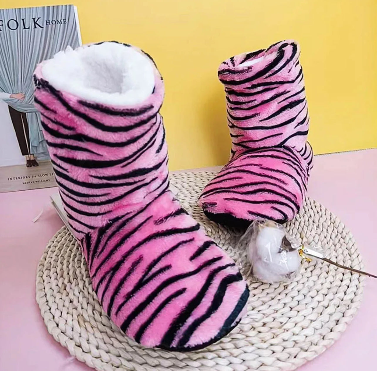 Lady Cozy Toes Animal Zebra Indoor Winter Slippers Women
Boots