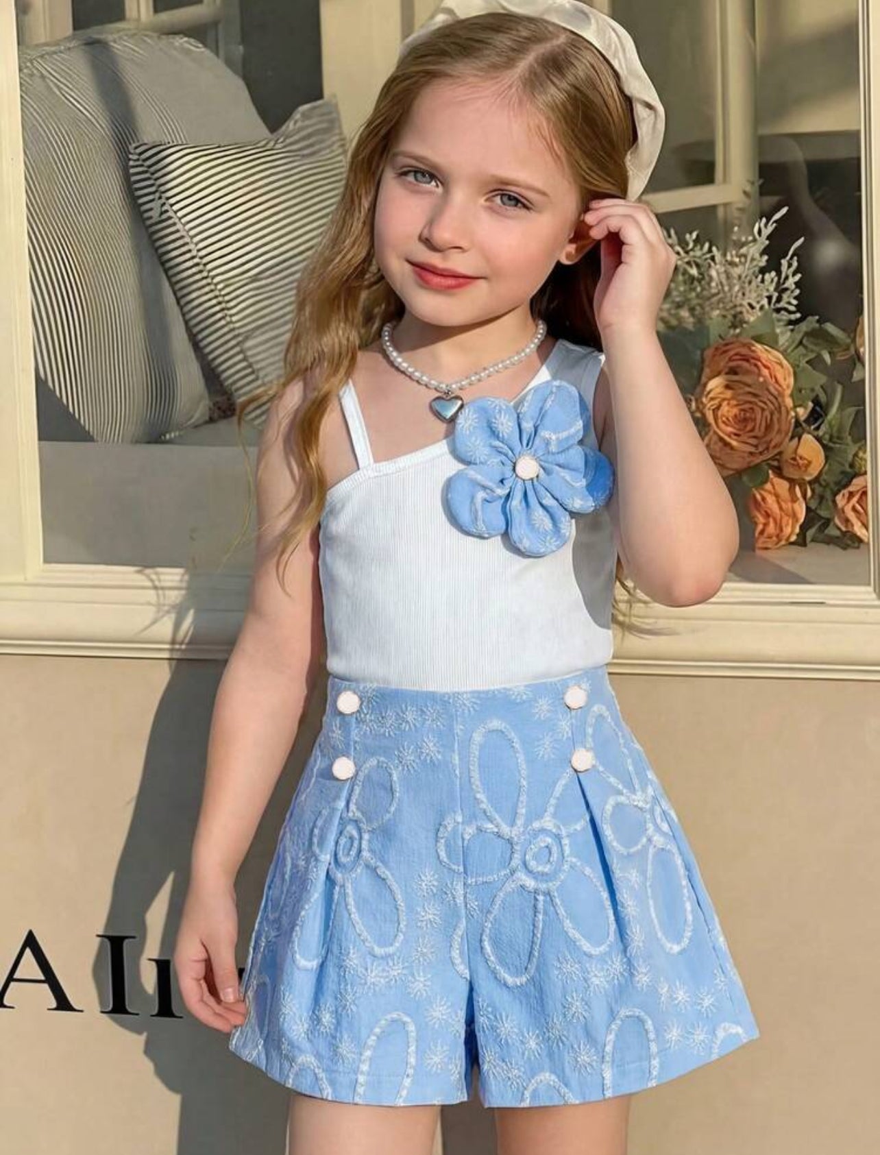 SHEIN Sparklyn Tween Girls 2pcs/Set Spring/Summer Girls Children's Clothing Mini Set, Sleeveless Camisole Top + Yellow Shorts, Camisole Top With Thin Shoulder