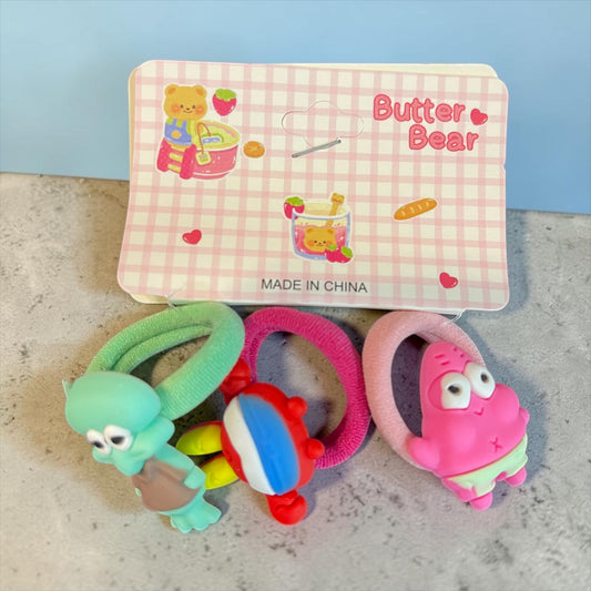Cute Cartoon Hair Ties Set – SpongeBob & Friends Elastic Hair Bands for Girls (3 Random Pieces)
