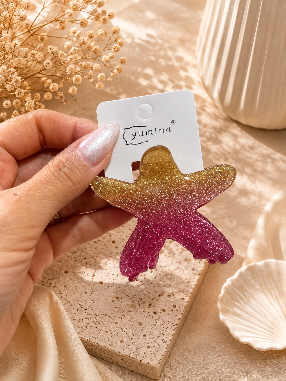 Glitter Starfish Hair Claw Clip – Colorful Summer Design