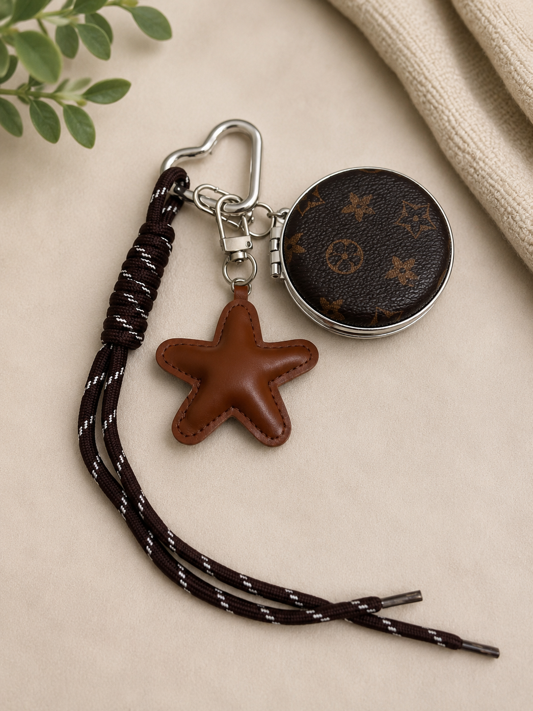 Luxury Monogram Bag Chain Charm with Compact Mirror