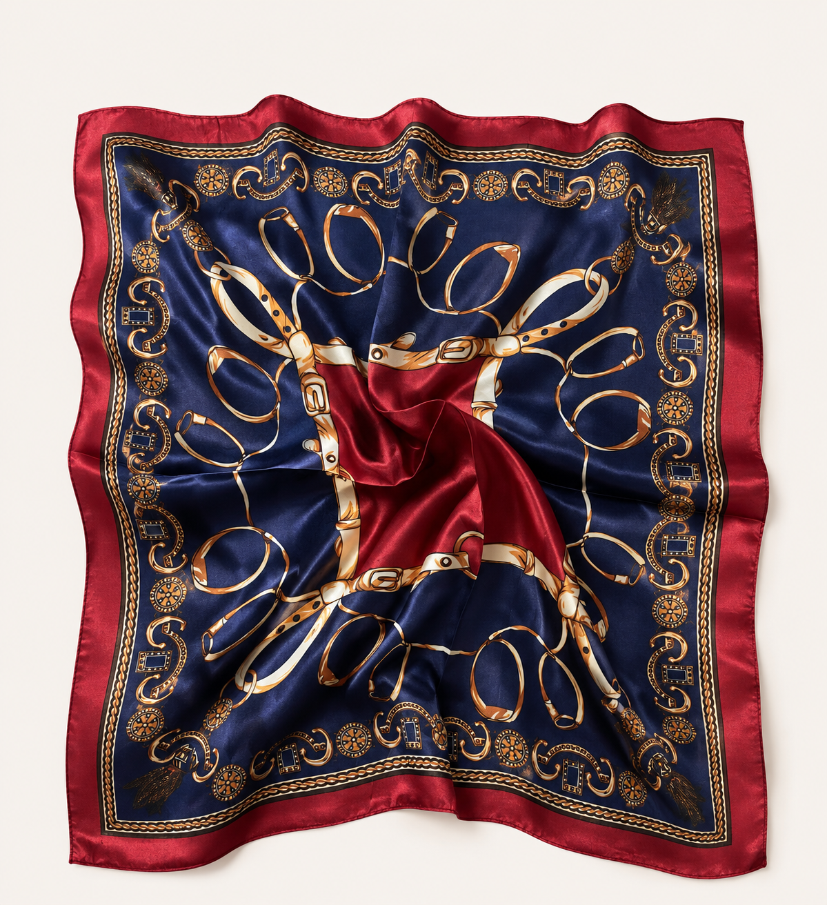 Luxury Satin Square Scarf – Equestrian Horse Bit Print | 50 × 50 cm | 3 Colors