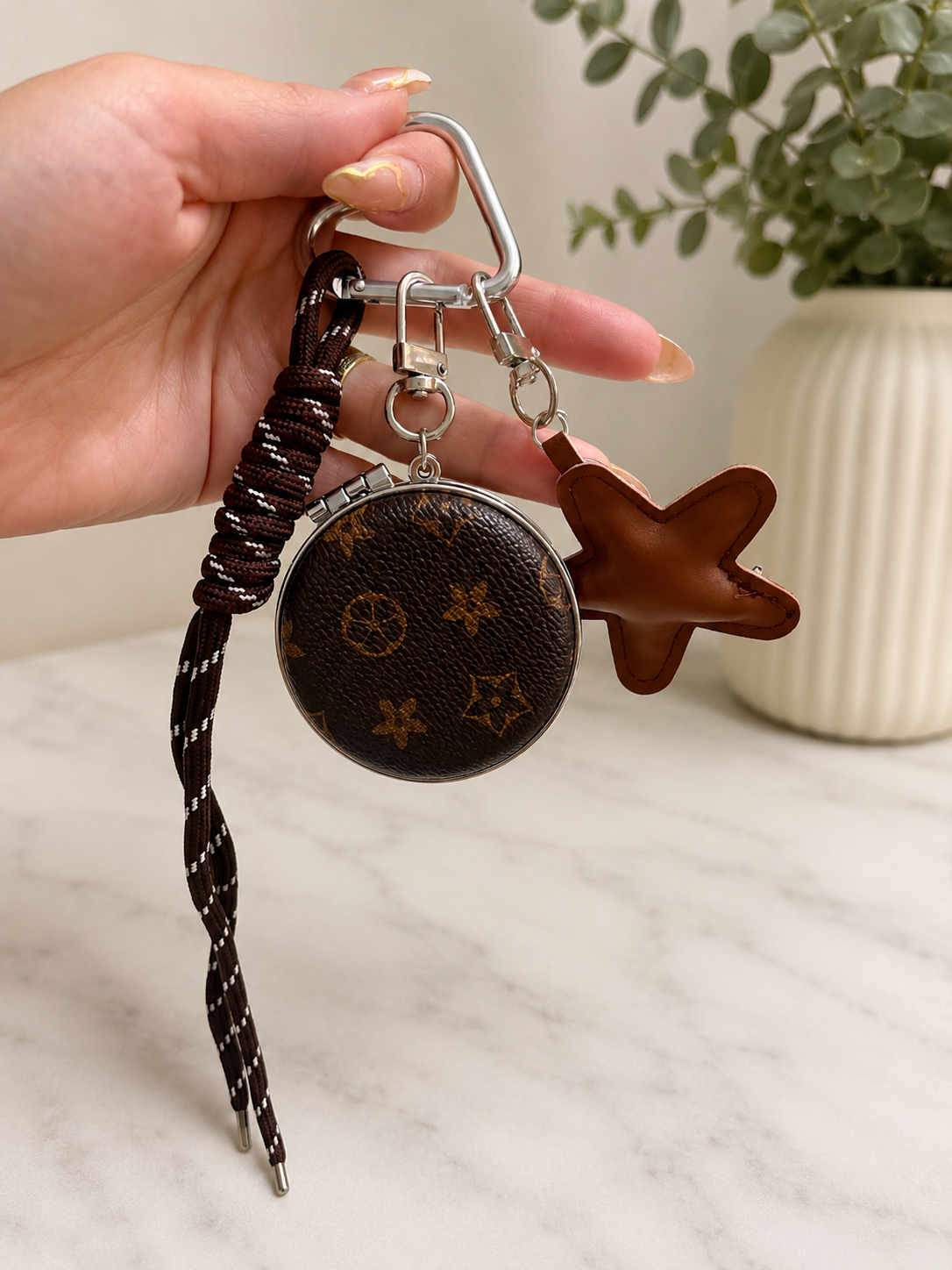 Luxury Monogram Bag Chain Charm with Compact Mirror