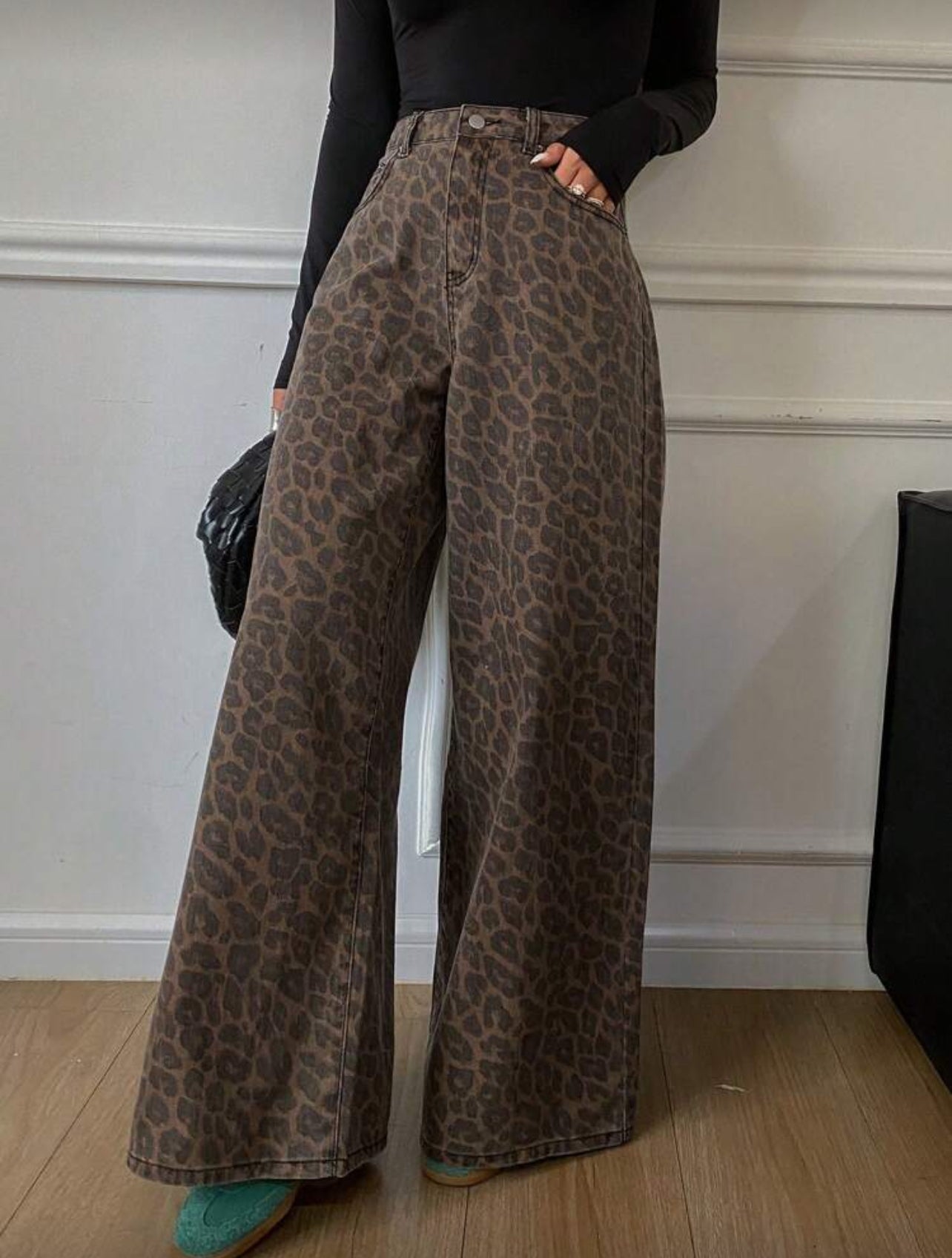 [100% Cotton] Livesso Women's Loose Leopard Print Cotton Pants Fall - Medium