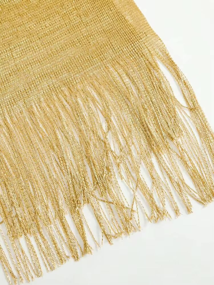 Sirith New Gold Sequins Fringe Flare Sleeve Kimono Cardigans, Women Summer Vacation Beach Cover-Up, Festival Boho Wear