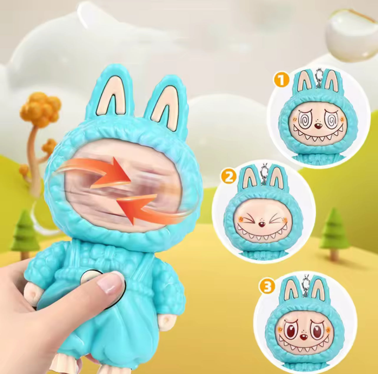 NEW Labubu Face Changing Dolls Keychains Cute Cartoon Stress Relieving Toys Creative Fun Bags Accessories Children Gifts