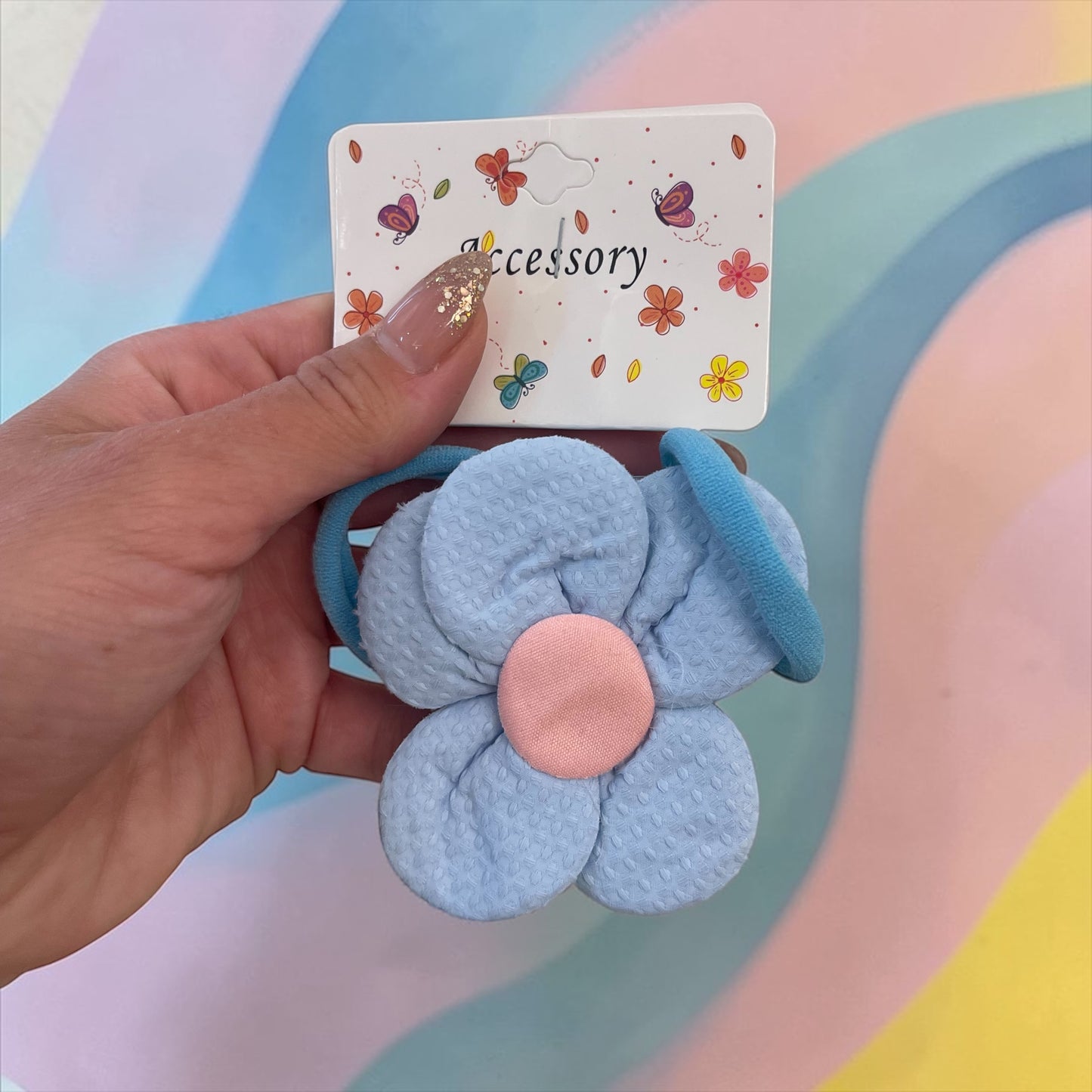 3Pcs Cute Daisy Flower Hair Ties Set – Soft Pastel Elastic Hair Bands for Girls