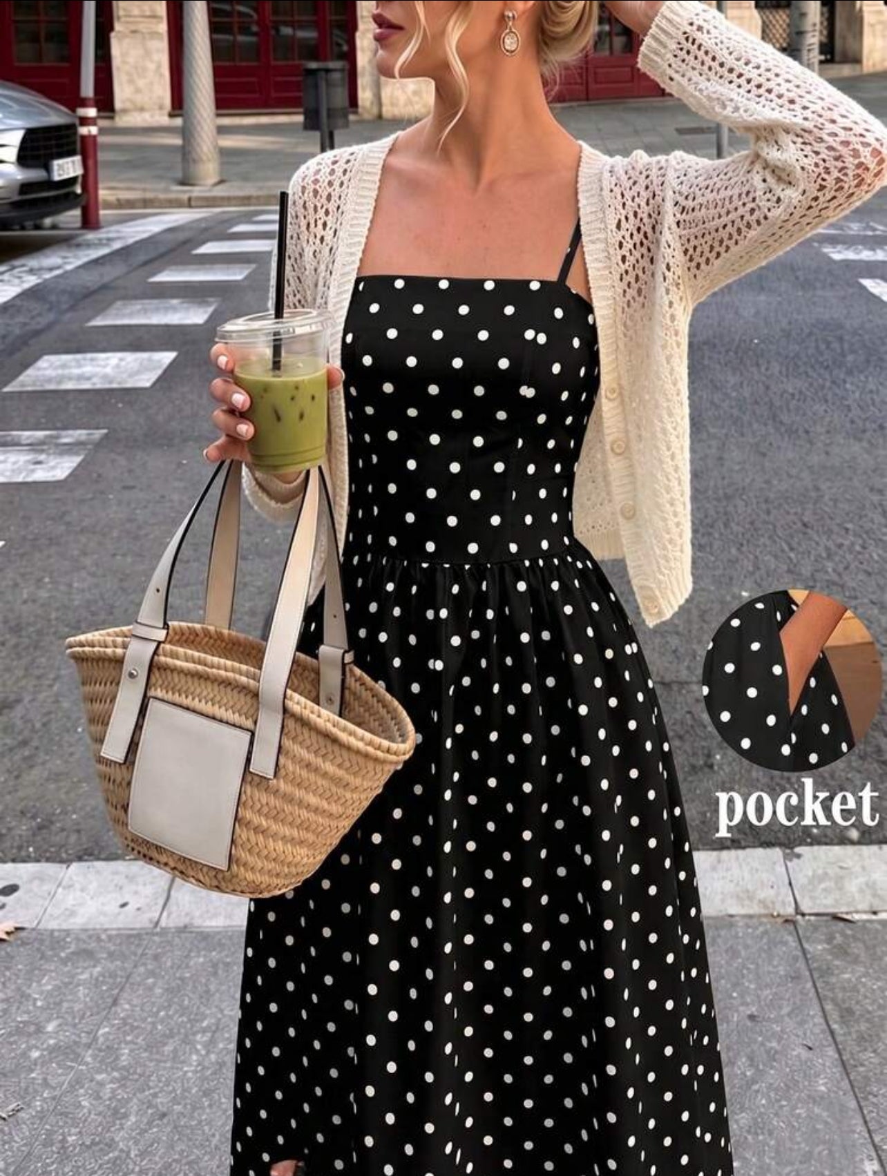 Spring/Summer New Fashionable Elegant Casual Street Vacation Music Festival Polka Dot Strap Dress - Large