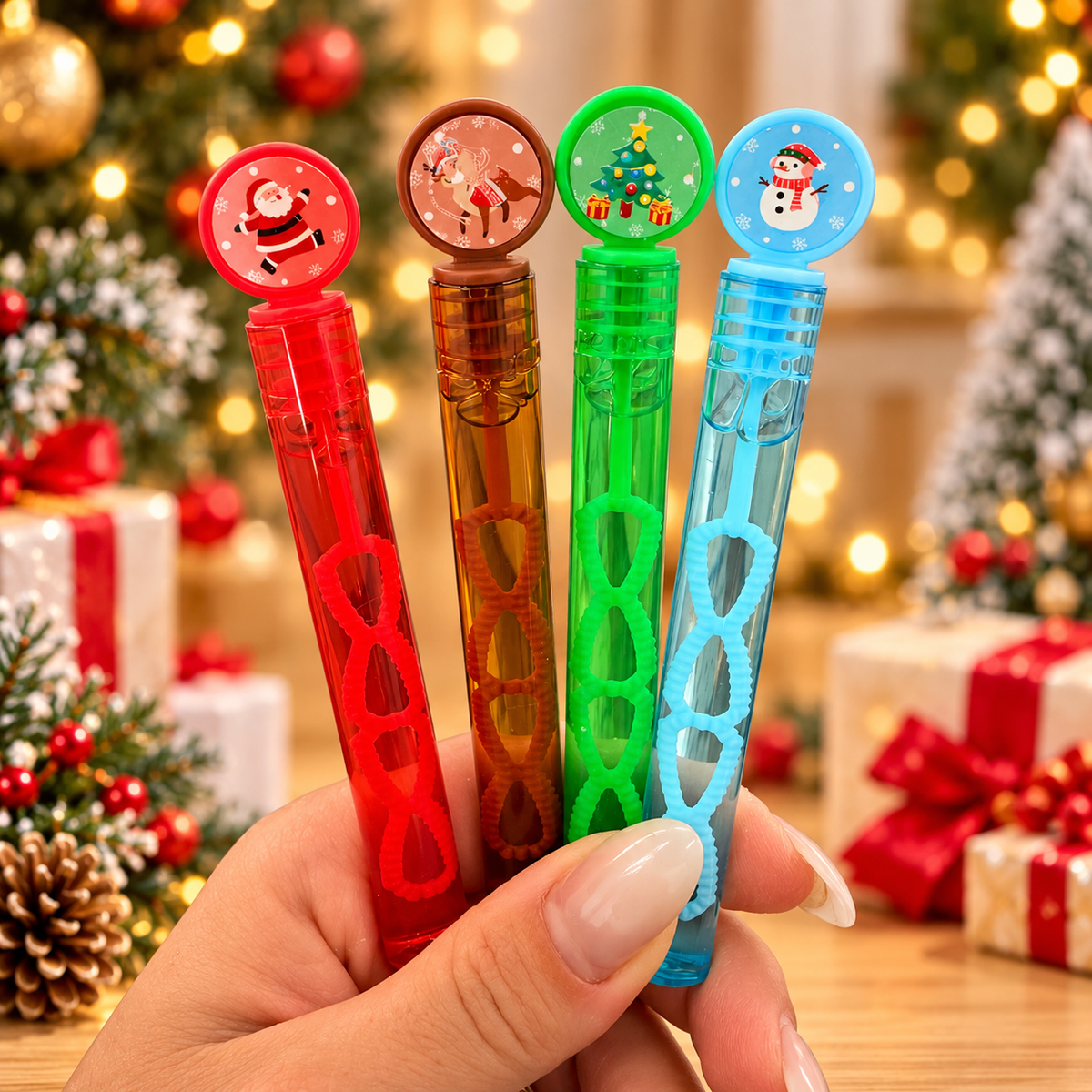 10Pcs Christmas Bubble Wands for Kids – Holiday Cartoon Bubble Blowers (10 Pieces, Random Colors)