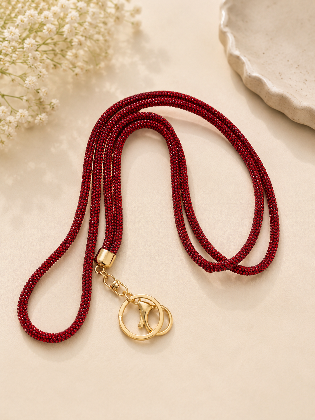 Luxury Crystal Phone Lanyard Necklace Strap – Trending Red Rhinestone Crossbody Imported Chain