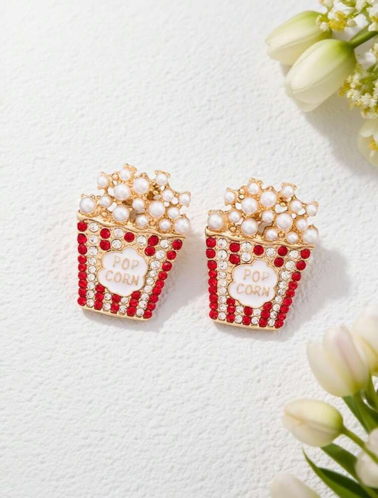 1 Pair Exaggerated Rhinestone & Faux Pearl Popcorn Design Stud Earrings, Suitable For Dates, Shopping, Parties, Celebrations And New Year