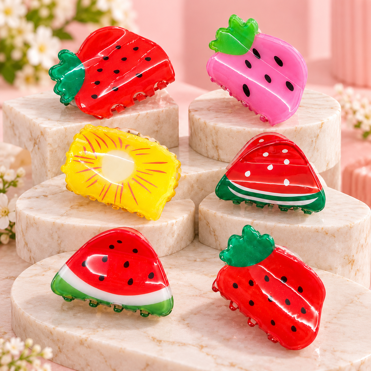 Colorful Fruit Hair Claw Clips – Set of 6