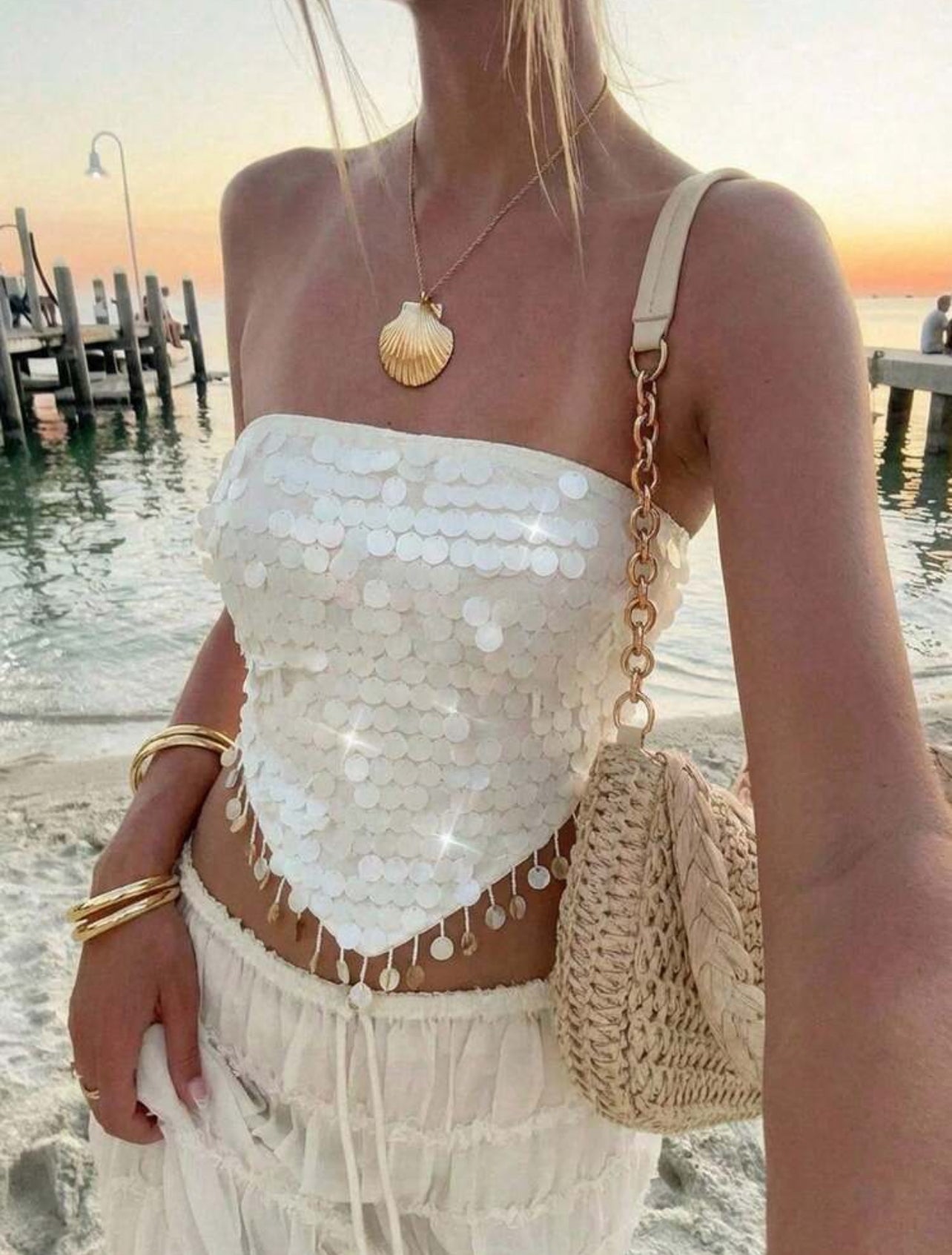 Aloruh Women's Sexy Sequin Decor Lace-Up Backless Tube Top, Summer,Summer Top