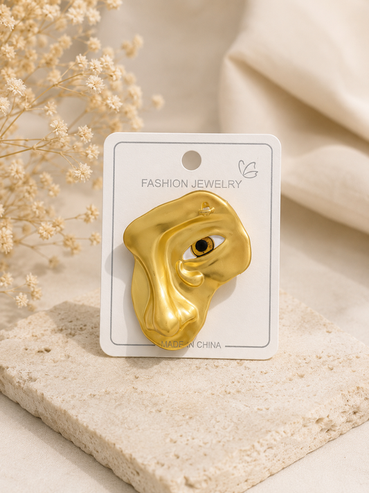 Abstract Face Eye Brooch – Gold Statement Pin
