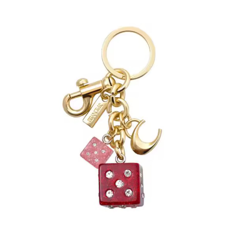 Fashionable Double-Sided Dice Pendants Diamond Embedded Bag Charms Trendy Personality Accessories Creative Gift Keychain