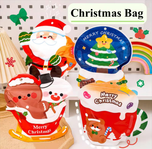 5PCS Stand-up Plastic Christmas Cartoon Zipper Packaging Bag DIY Cute Sugar Candy Snack Child Xmas Gifts Storage Pouches