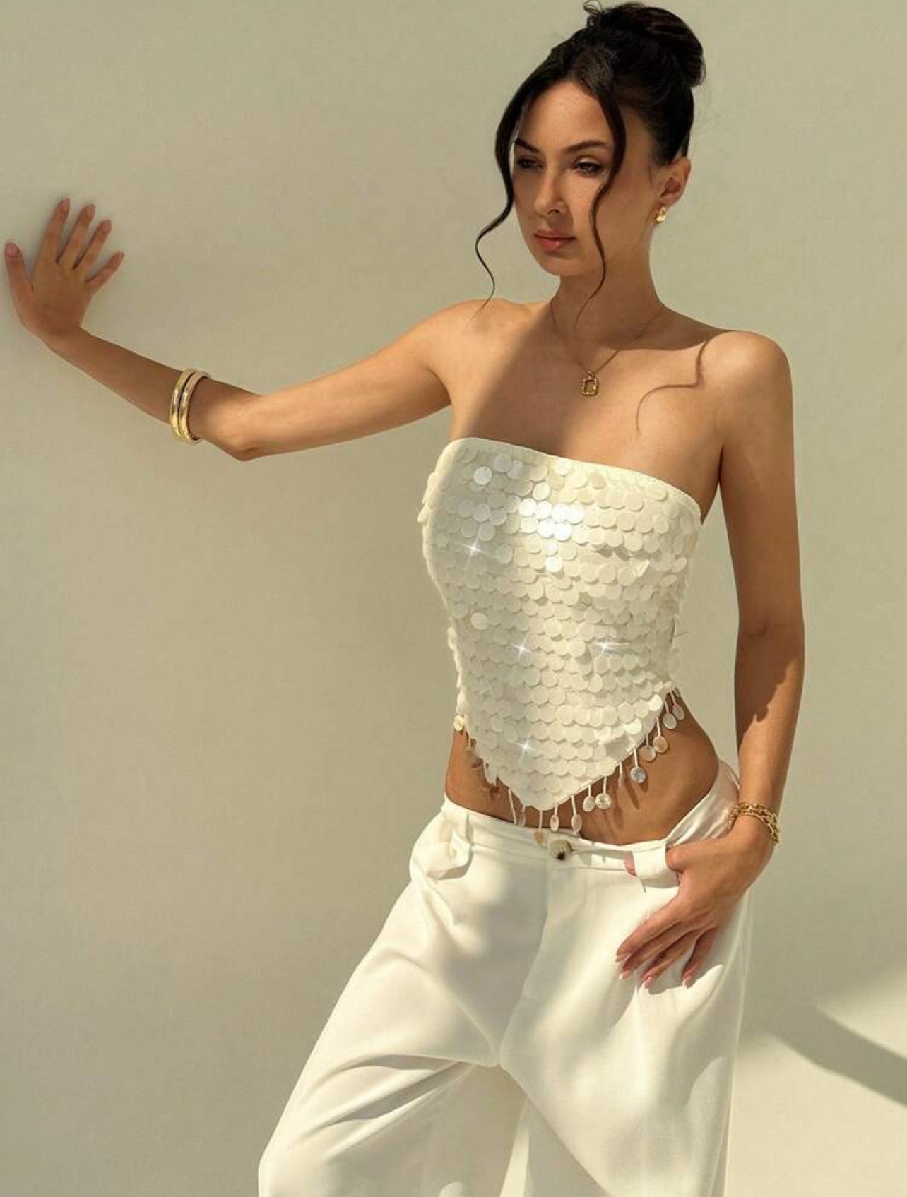 Aloruh Women's Sexy Sequin Decor Lace-Up Backless Tube Top, Summer,Summer Top