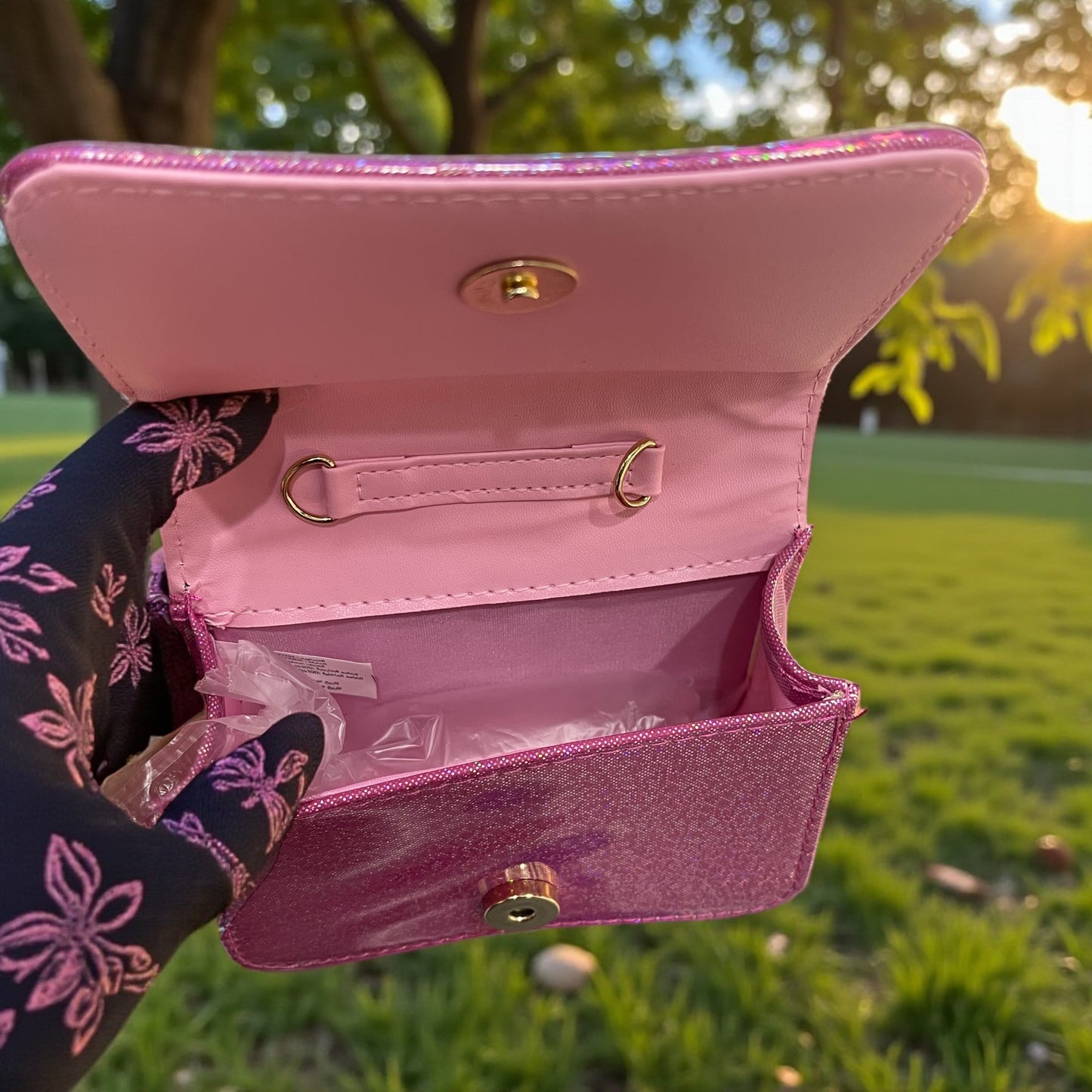 Holographic Glitter Kids Handbag with Pearl Handle – Cute Stitch & Angel Cartoon Design