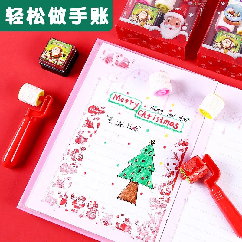 Christmas Roller Stamp Creative Ink Pad Roller Printing Set Children Gifts