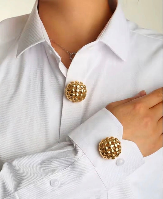2PCs Luxury Gold Woven Button Covers Set