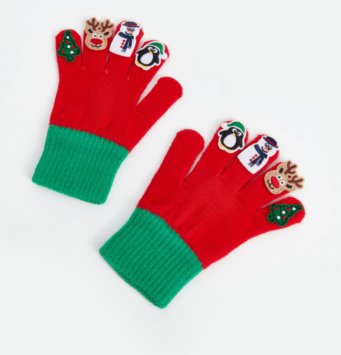 Christmas Character Knitted Gloves for Boys – Red & Green