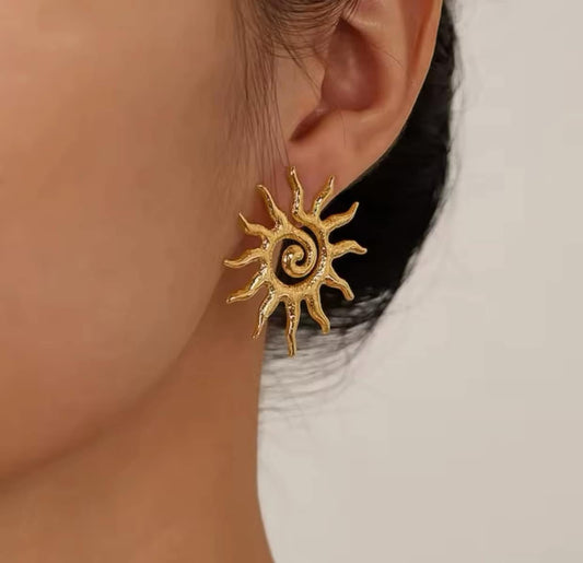 Stainless Steel Sun Earrings for Women Girls Gold Color Piercing Stud Earrings Trend 2025 Minimalist Ear Jewelry Freeshippings
