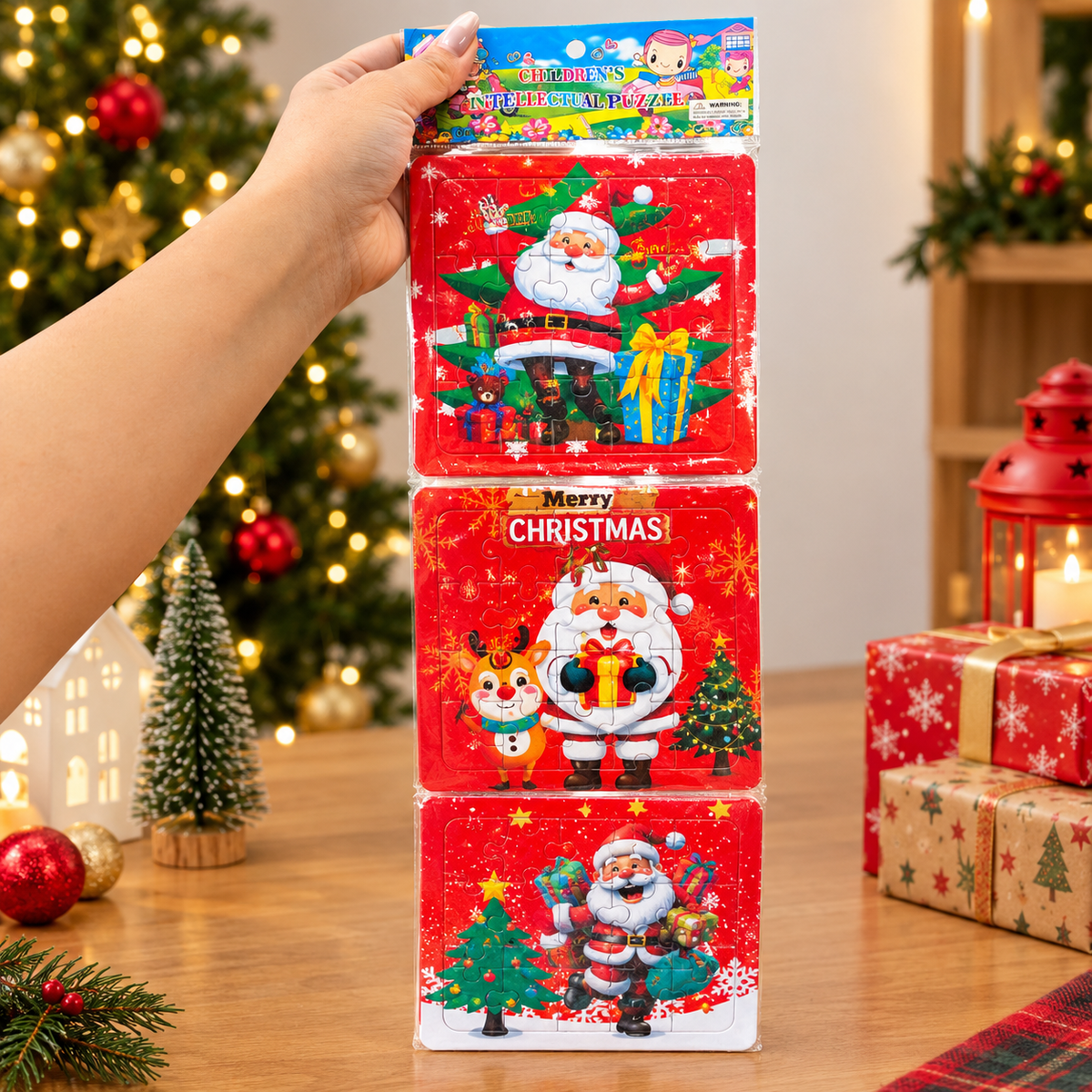 Christmas 2-in-1 Cartoon Puzzle & Coloring Set for Kids – Santa Claus Designs