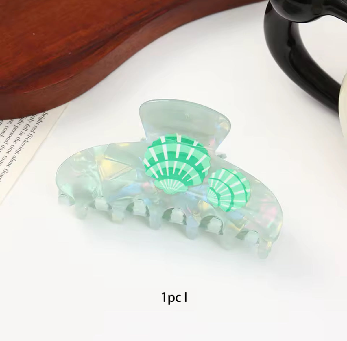 Ocean Series Acetate Hair Claw Clip Beach Vacation Starfish Seashell Print Shark Clip for Women Sweet Hair Accessories