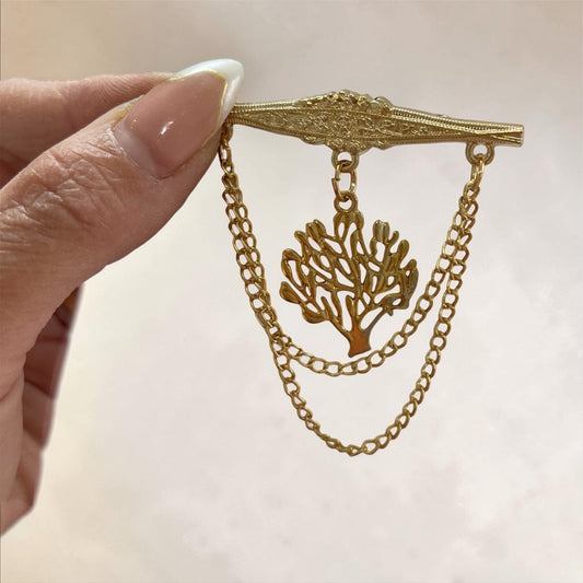 Vintage Gold Tree Brooch Chain – Elegant Nature-Inspired Statement Pin