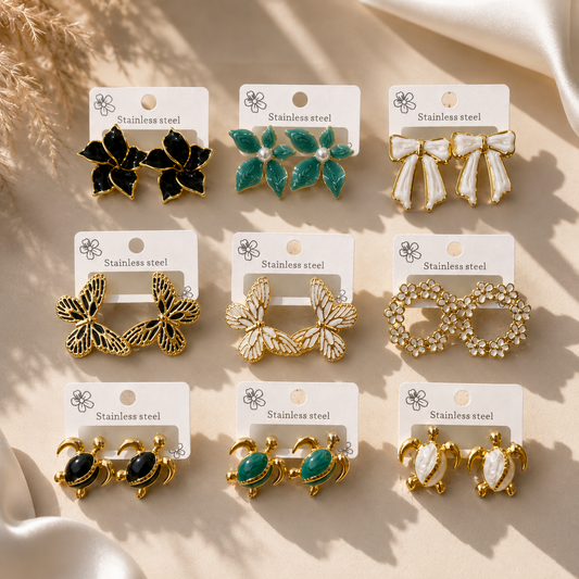 Stainless Steel Floral & Butterfly Earrings Collection