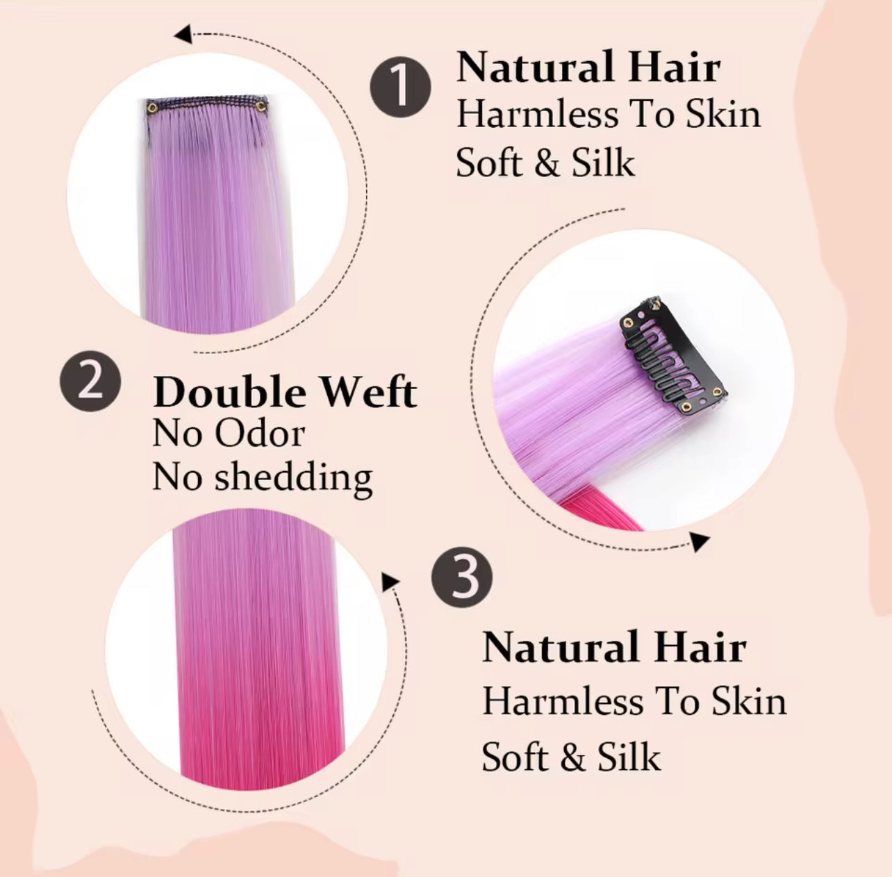 2Pcs Clip in Hair Extensions Synthetic Colored Hair Extensions Party Highlights Long Straight Hairpieces for Women