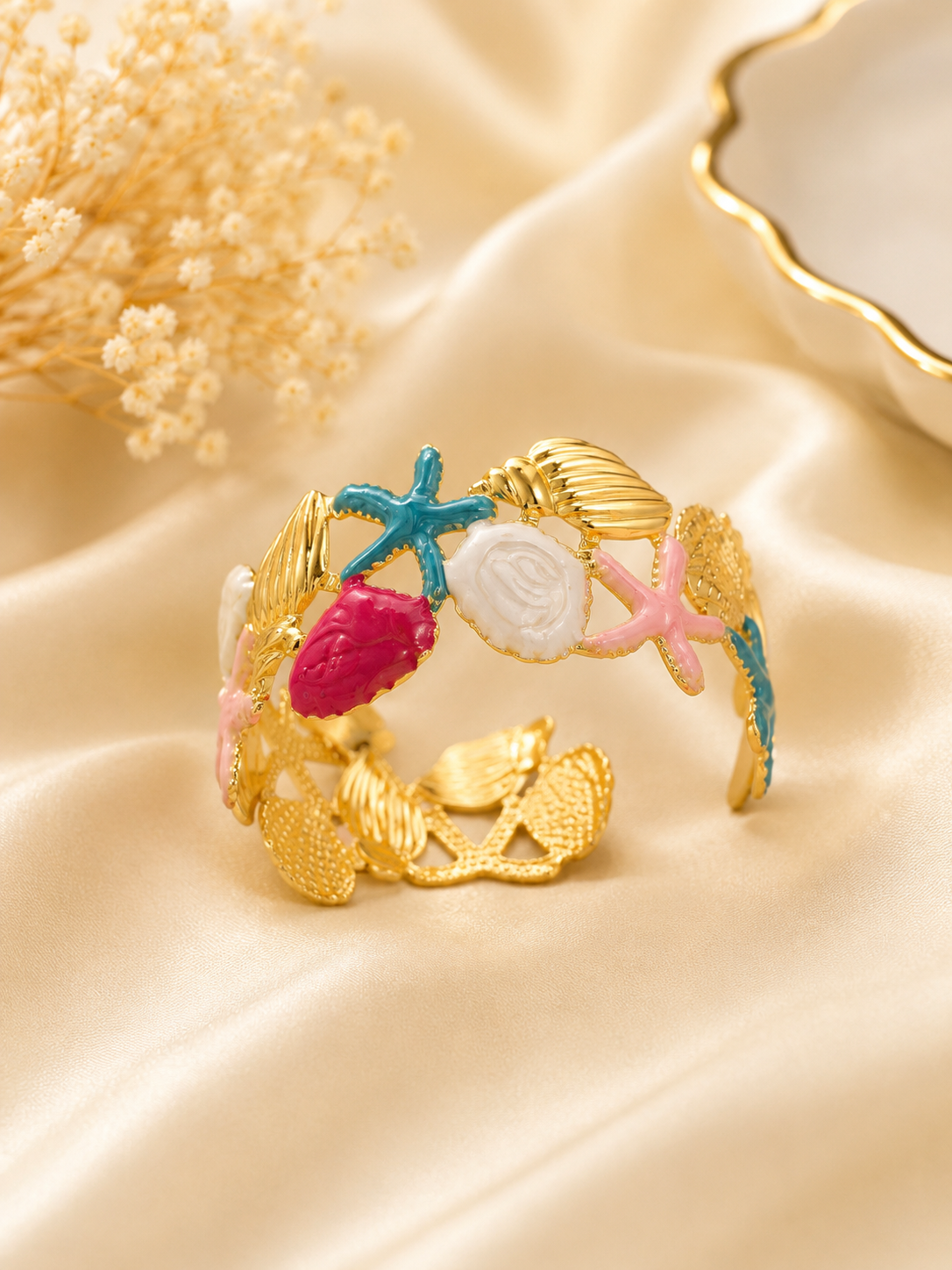 Stainless Steel Ocean Treasures Charm Cuff Bracelet