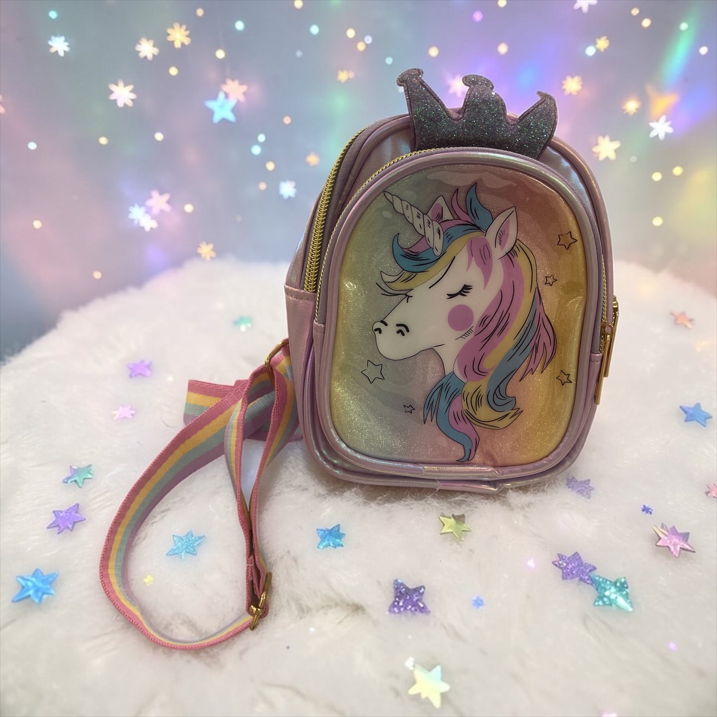 Cute Unicorn Mini Backpack for Girls – Rainbow Strap Glitter Crown Kids Bag