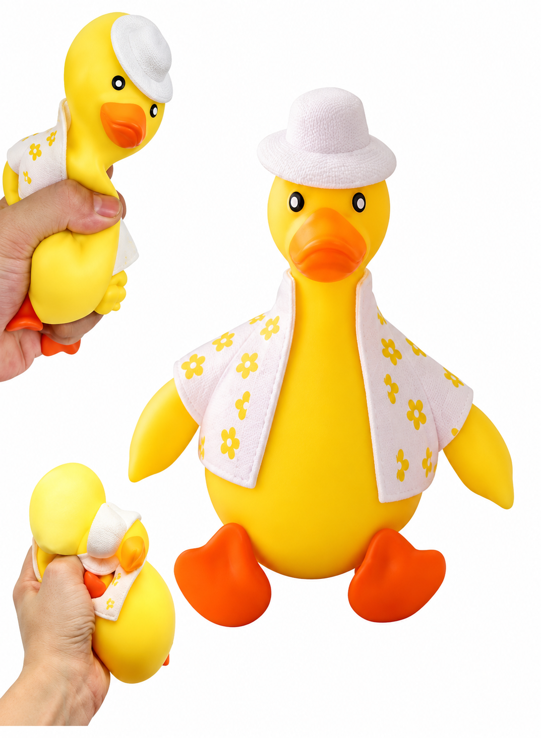 Squeezeable Duck Stress Relief Toy – Cute Duck with Hat & Floral Shirt